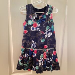 Lilax Floral Dress Navy Blue Drop Waist Girls Size 5